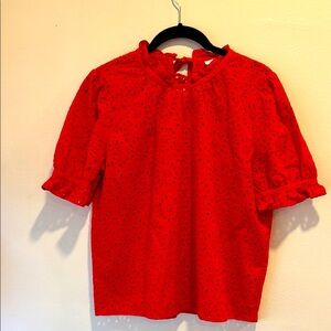 Red eyelet cotton blouse